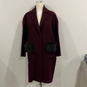 Thyren women single breasted long coat wine color size M